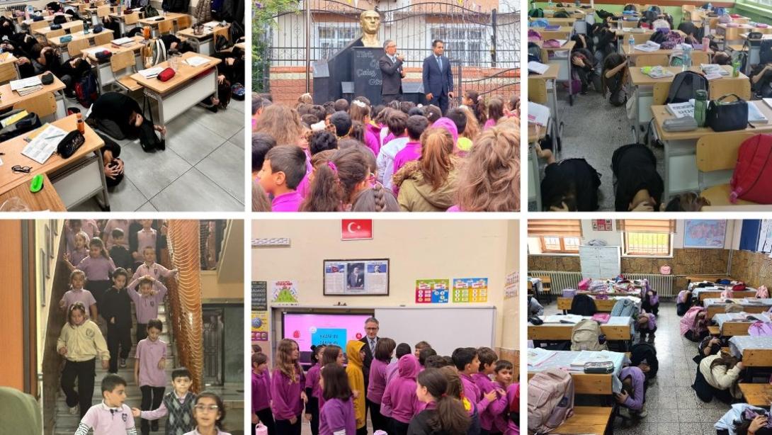 AFETLER VE DAYANIKLILIK AYI KAPSAMINDA OKULLARDA EŞ ZAMANLI TATBİKAT UYGULANDI